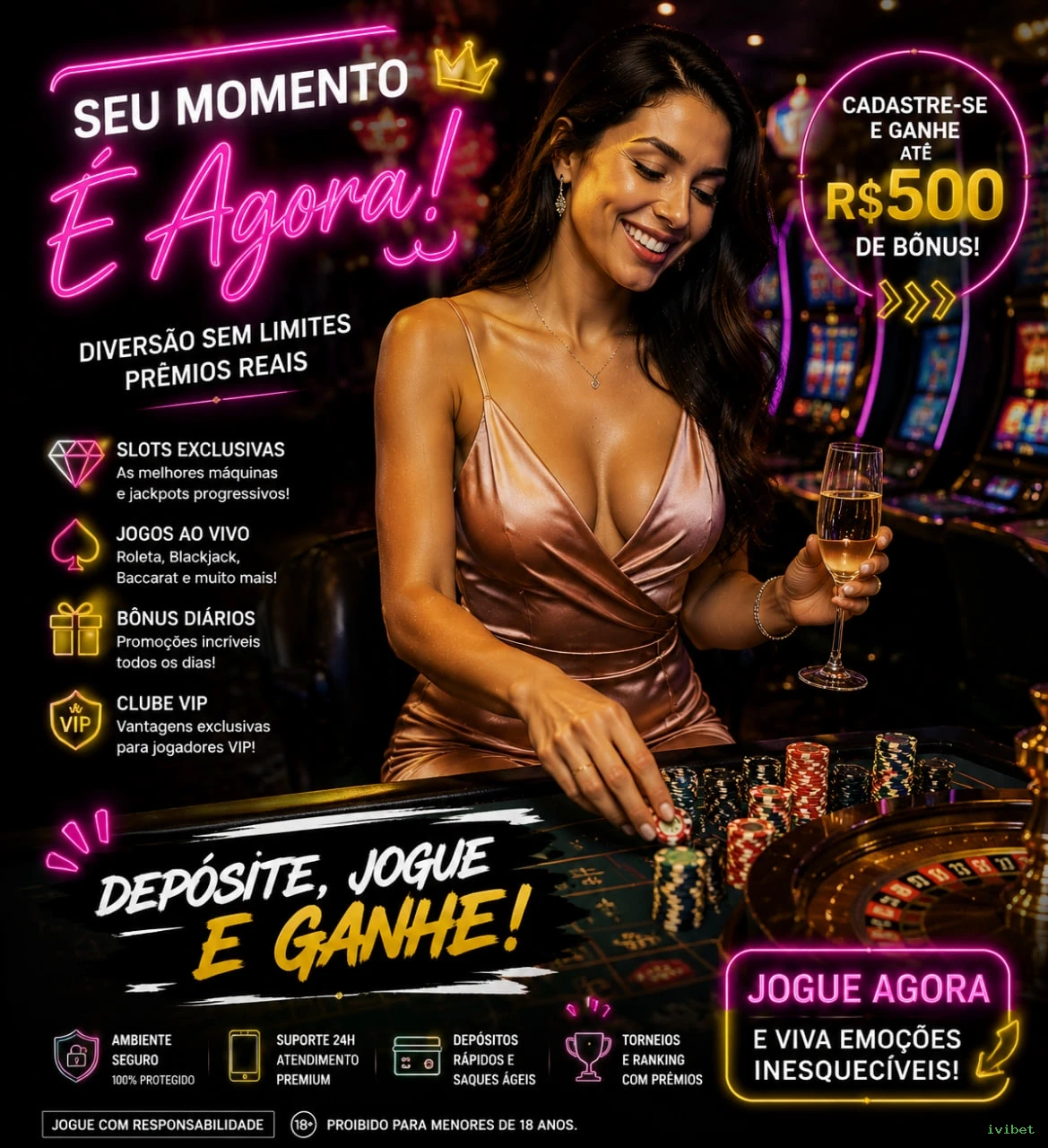 Jogos de Cassino Premium - Slots, Roleta, Blackjack e Dealer Ao Vivo